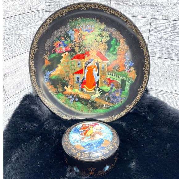 Russian Porcelain Music Box 1990 "The Princess & Elisha" Plate 1988 Numbered - Picture 1 of 16